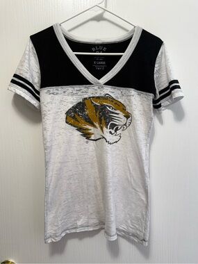 Blue 84 Missouri Tigers Burnout V-Neck Shirt Juniors XL Mizzou Football Tee